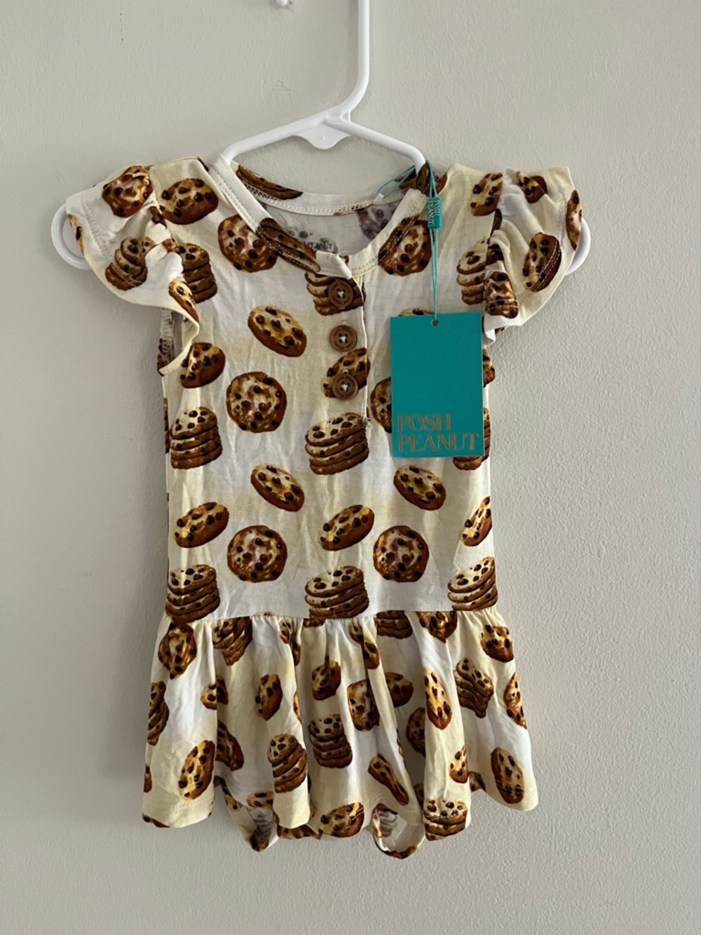 Posh Peanut Bamboo Viscose Cookie-Print Baby Toddler Dress Bodysuit Sz 12-18 Mon